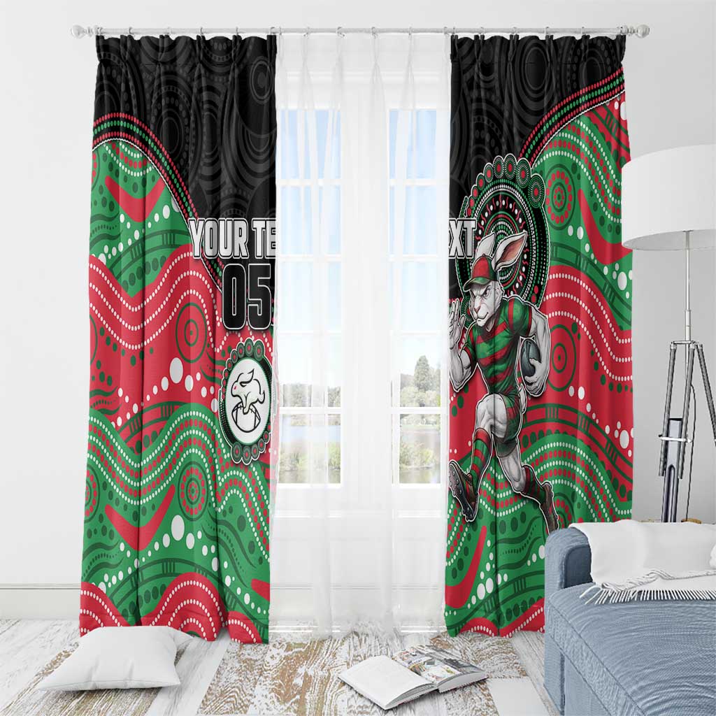 Custom Rabbitohs Window Curtain Rabbit Mascot With Aboriginal Indigenous