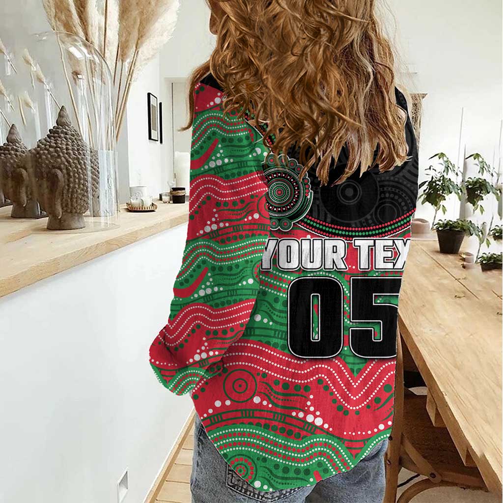 Custom Rabbitohs Women Casual Shirt Rabbit Mascot With Aboriginal Indigenous