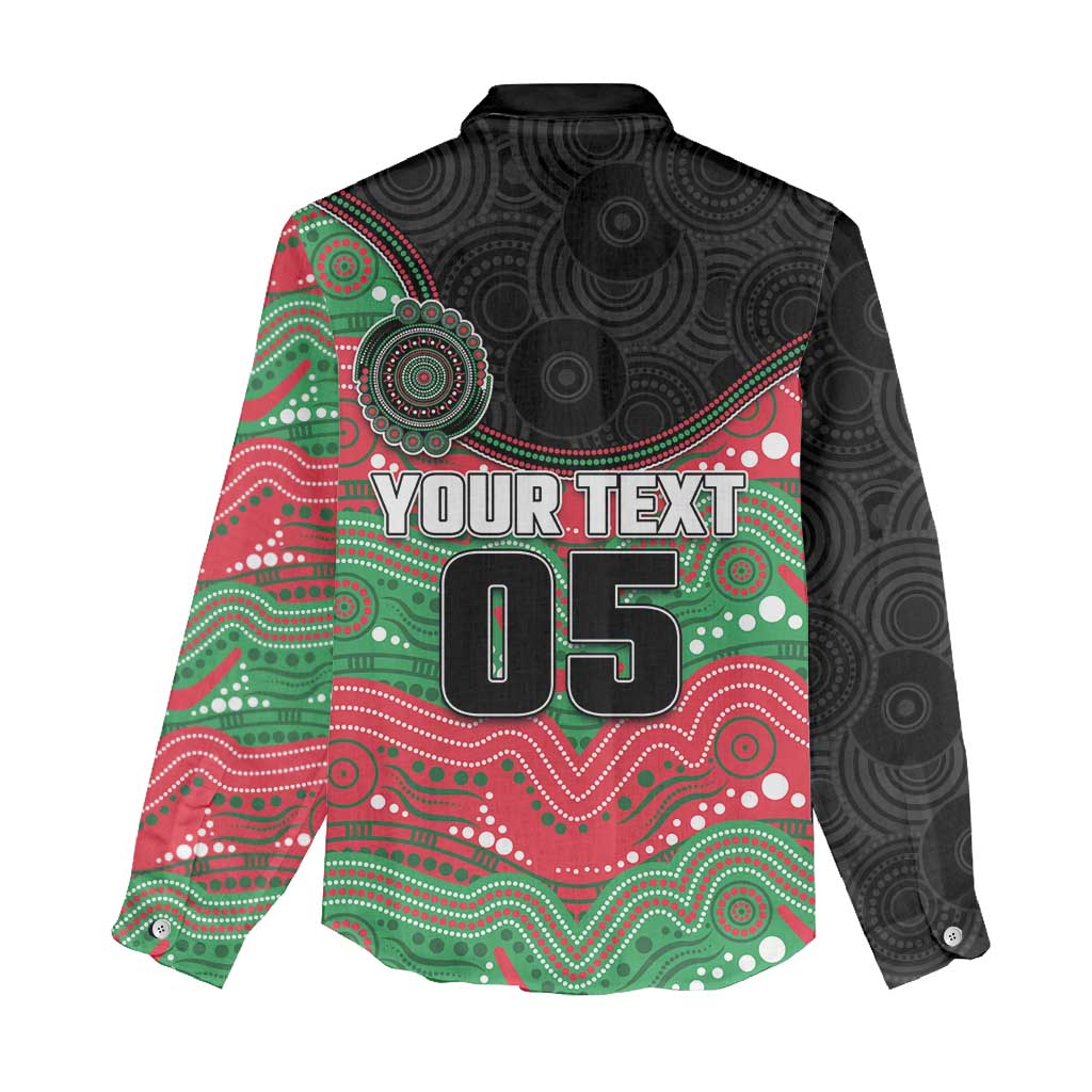 Custom Rabbitohs Women Casual Shirt Rabbit Mascot With Aboriginal Indigenous