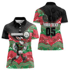 Custom Rabbitohs Women Polo Shirt Rabbit Mascot With Aboriginal Indigenous