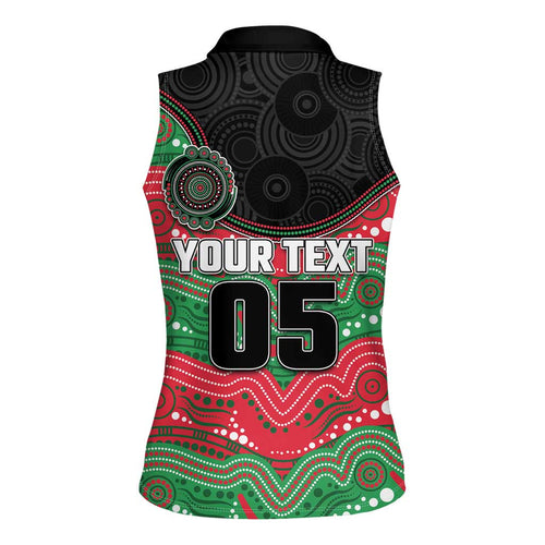 Custom Rabbitohs Women Sleeveless Polo Shirt Rabbit Mascot With Aboriginal Indigenous