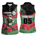 Custom Rabbitohs Women Sleeveless Polo Shirt Rabbit Mascot With Aboriginal Indigenous