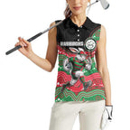 Custom Rabbitohs Women Sleeveless Polo Shirt Rabbit Mascot With Aboriginal Indigenous