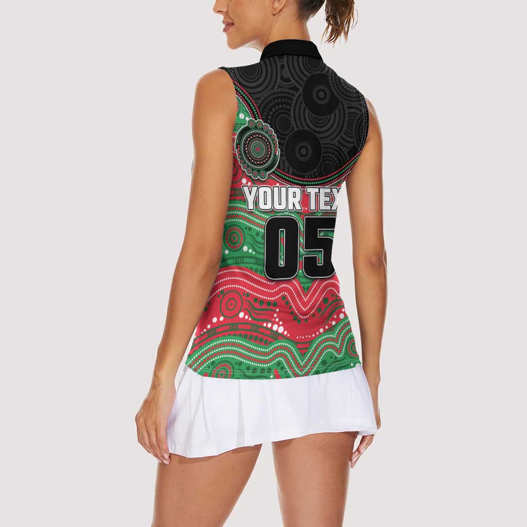 Custom Rabbitohs Women Sleeveless Polo Shirt Rabbit Mascot With Aboriginal Indigenous