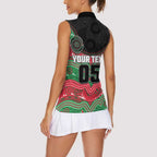 Custom Rabbitohs Women Sleeveless Polo Shirt Rabbit Mascot With Aboriginal Indigenous