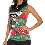 Custom Rabbitohs Women Sleeveless Polo Shirt Rabbit Mascot With Aboriginal Indigenous