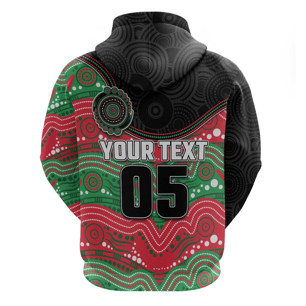 Custom Rabbitohs Zip Hoodie Rabbit Mascot With Aboriginal Indigenous