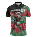 Custom Rabbitohs Zipper Polo Shirt Rabbit Mascot With Aboriginal Indigenous