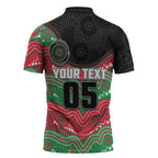 Custom Rabbitohs Zipper Polo Shirt Rabbit Mascot With Aboriginal Indigenous