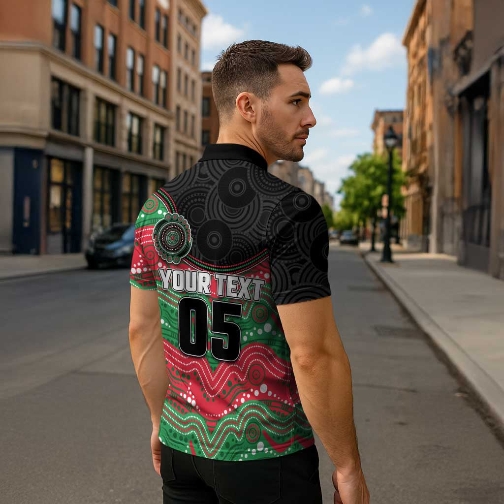 Custom Rabbitohs Zipper Polo Shirt Rabbit Mascot With Aboriginal Indigenous