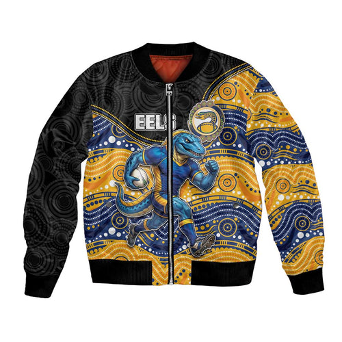 Custom Eels Bomber Jacket Eel Mascot With Aboriginal Indigenous