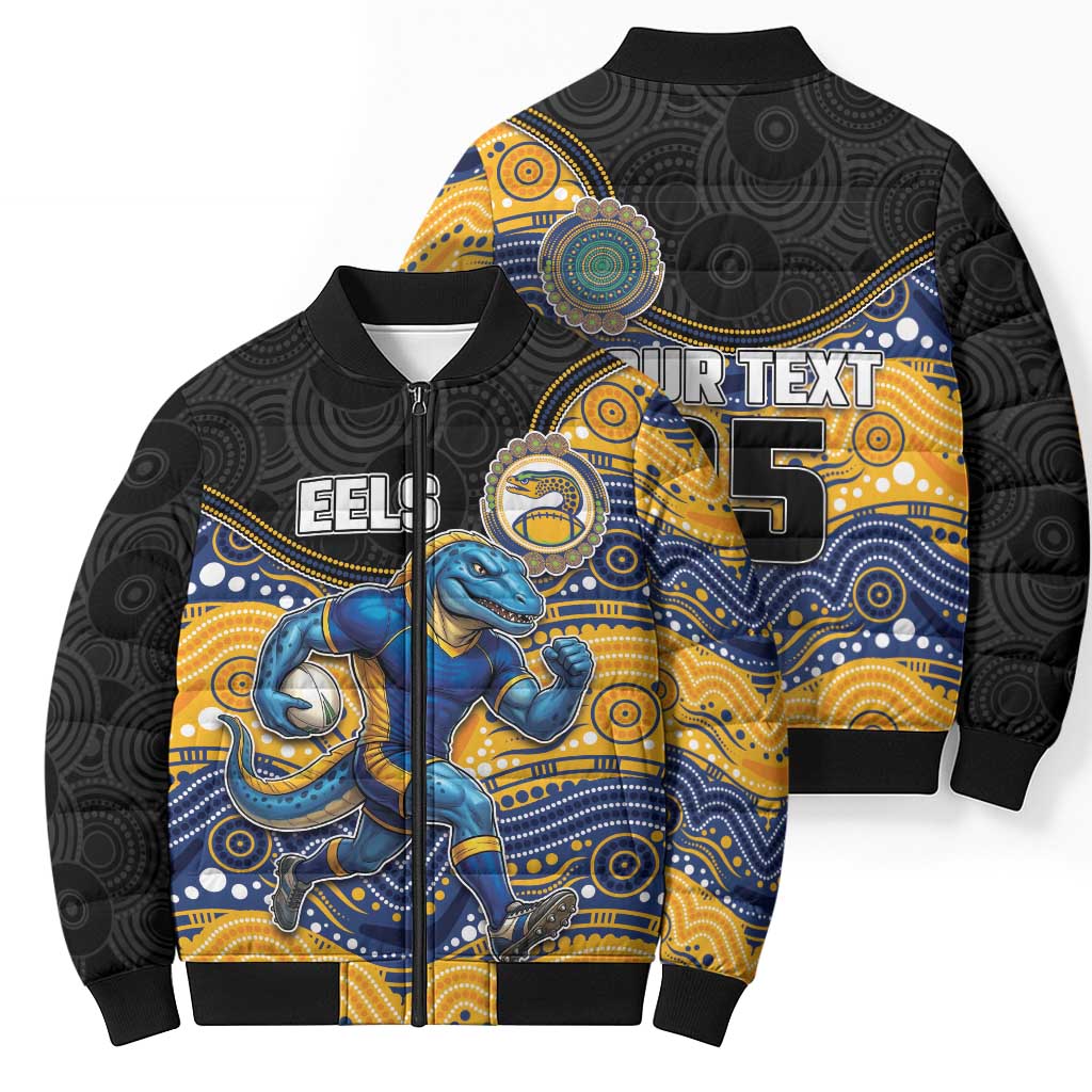 Custom Eels Bomber Puffer Jacket Eel Mascot With Aboriginal Indigenous