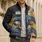 Custom Eels Bomber Puffer Jacket Eel Mascot With Aboriginal Indigenous
