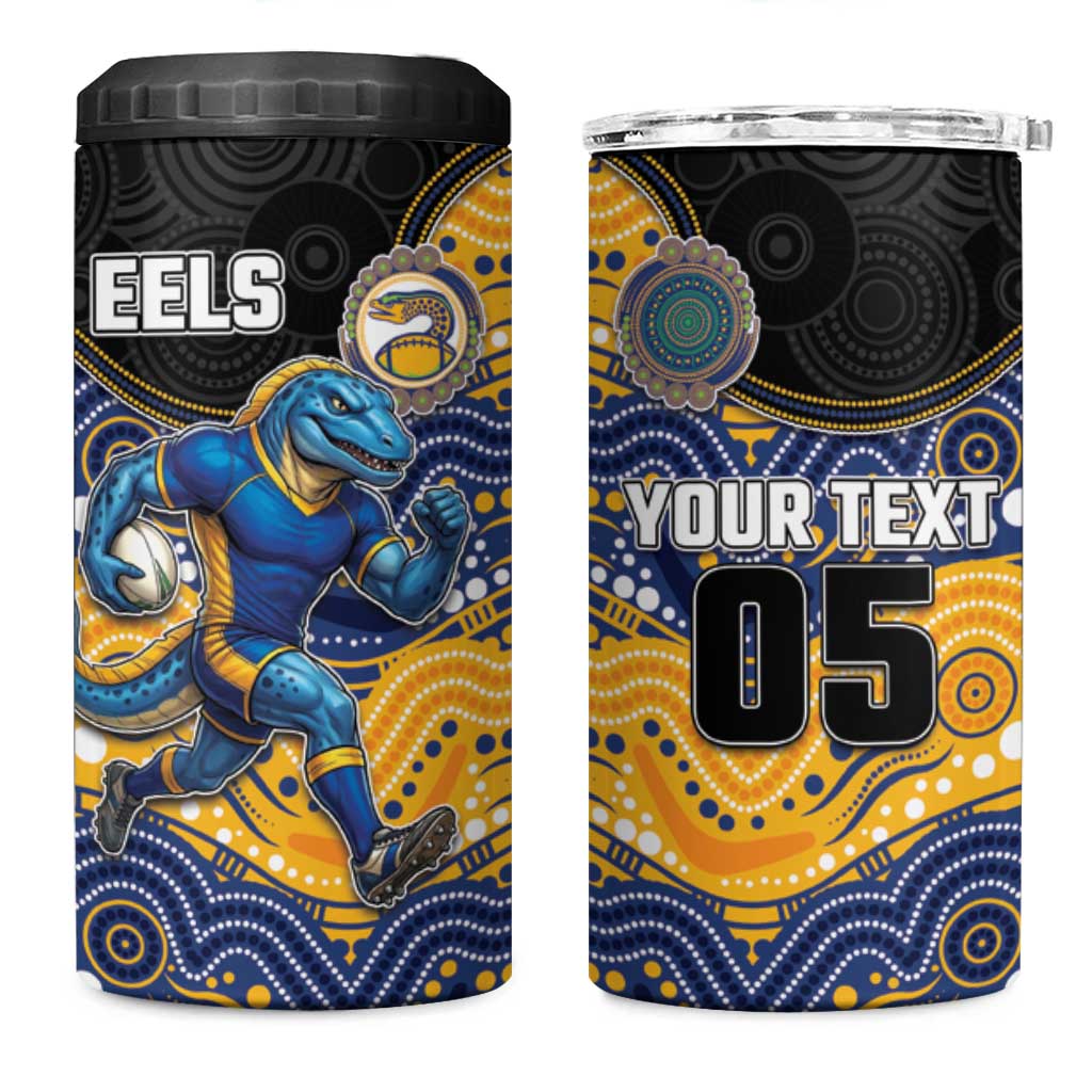 Custom Eels 4 in 1 Can Cooler Tumbler Eel Mascot With Aboriginal Indigenous