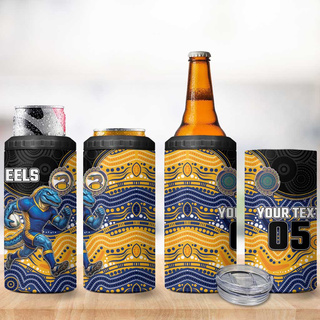 Custom Eels 4 in 1 Can Cooler Tumbler Eel Mascot With Aboriginal Indigenous