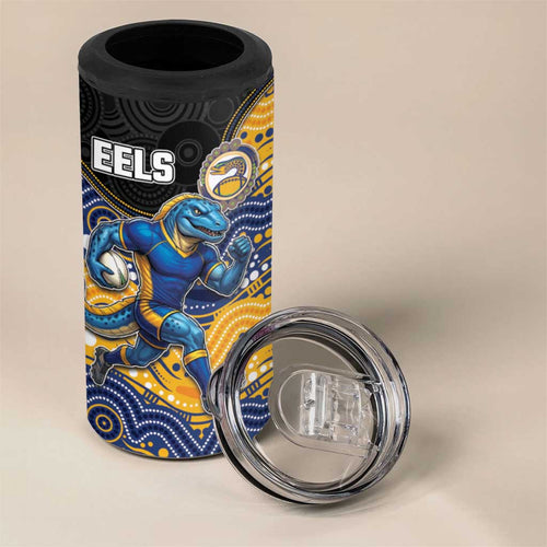 Custom Eels 4 in 1 Can Cooler Tumbler Eel Mascot With Aboriginal Indigenous
