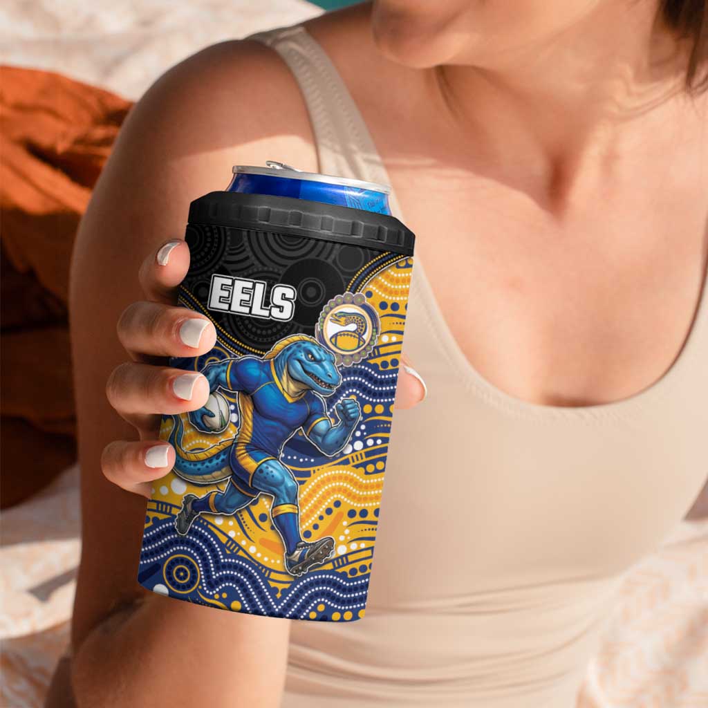 Custom Eels 4 in 1 Can Cooler Tumbler Eel Mascot With Aboriginal Indigenous
