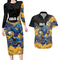 Custom Eels Couples Matching Long Sleeve Bodycon Dress and Hawaiian Shirt Eel Mascot With Aboriginal Indigenous