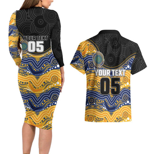 Custom Eels Couples Matching Long Sleeve Bodycon Dress and Hawaiian Shirt Eel Mascot With Aboriginal Indigenous