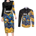 Custom Eels Couples Matching Long Sleeve Bodycon Dress and Long Sleeve Button Shirt Eel Mascot With Aboriginal Indigenous