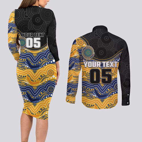 Custom Eels Couples Matching Long Sleeve Bodycon Dress and Long Sleeve Button Shirt Eel Mascot With Aboriginal Indigenous