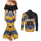 Custom Eels Couples Matching Mermaid Dress and Long Sleeve Button Shirt Eel Mascot With Aboriginal Indigenous