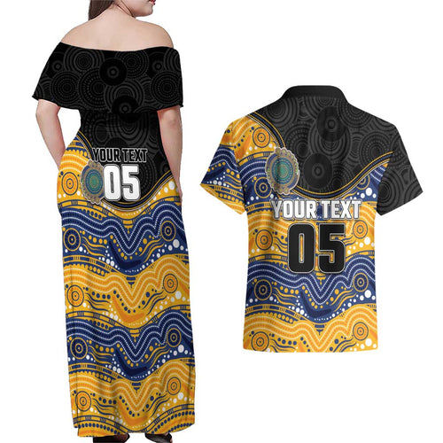 Custom Eels Couples Matching Off Shoulder Maxi Dress and Hawaiian Shirt Eel Mascot With Aboriginal Indigenous
