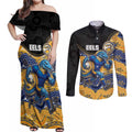 Custom Eels Couples Matching Off Shoulder Maxi Dress and Long Sleeve Button Shirt Eel Mascot With Aboriginal Indigenous