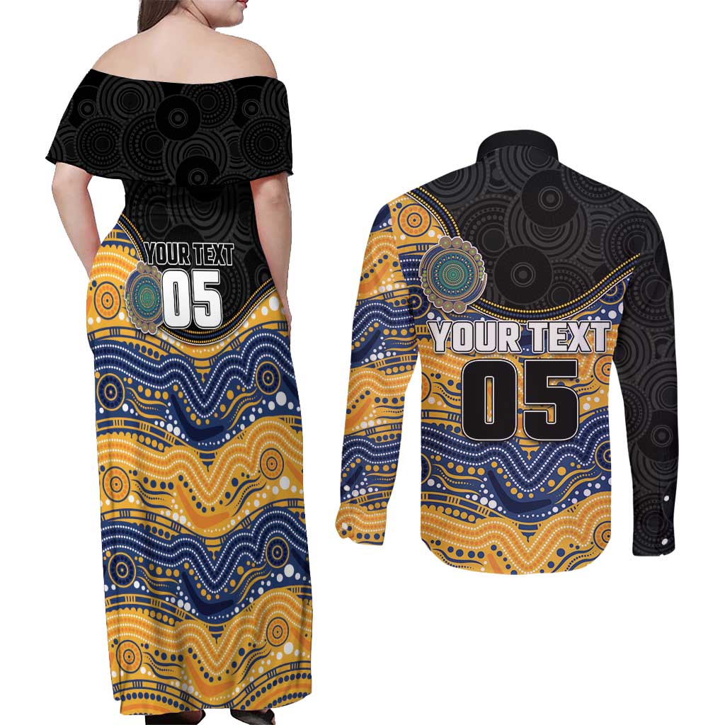 Custom Eels Couples Matching Off Shoulder Maxi Dress and Long Sleeve Button Shirt Eel Mascot With Aboriginal Indigenous