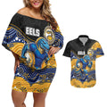 Custom Eels Couples Matching Off Shoulder Short Dress and Hawaiian Shirt Eel Mascot With Aboriginal Indigenous