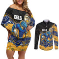 Custom Eels Couples Matching Off Shoulder Short Dress and Long Sleeve Button Shirt Eel Mascot With Aboriginal Indigenous
