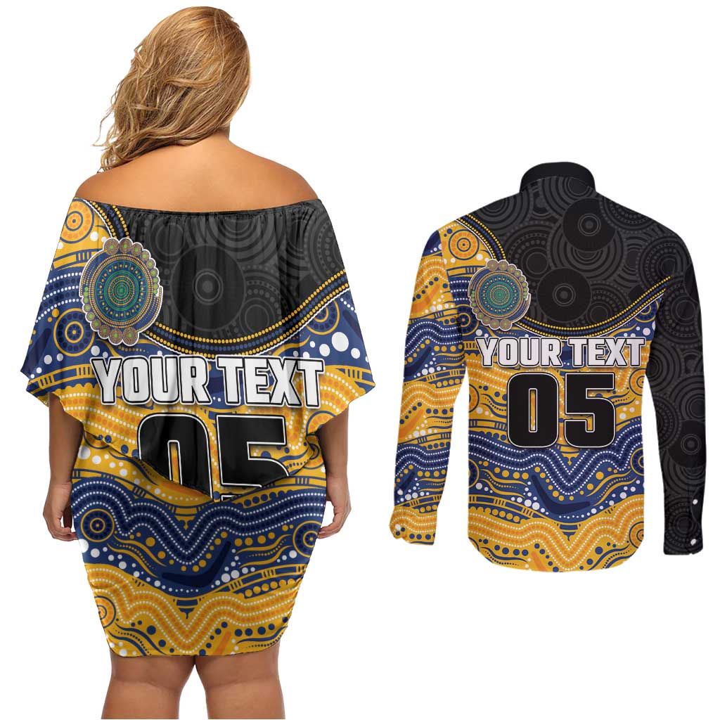 Custom Eels Couples Matching Off Shoulder Short Dress and Long Sleeve Button Shirt Eel Mascot With Aboriginal Indigenous