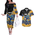 Custom Eels Couples Matching Off The Shoulder Long Sleeve Dress and Hawaiian Shirt Eel Mascot With Aboriginal Indigenous