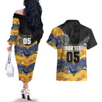 Custom Eels Couples Matching Off The Shoulder Long Sleeve Dress and Hawaiian Shirt Eel Mascot With Aboriginal Indigenous