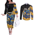 Custom Eels Couples Matching Off The Shoulder Long Sleeve Dress and Long Sleeve Button Shirt Eel Mascot With Aboriginal Indigenous