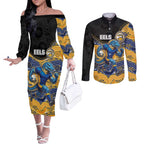 Custom Eels Couples Matching Off The Shoulder Long Sleeve Dress and Long Sleeve Button Shirt Eel Mascot With Aboriginal Indigenous