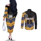 Custom Eels Couples Matching Off The Shoulder Long Sleeve Dress and Long Sleeve Button Shirt Eel Mascot With Aboriginal Indigenous