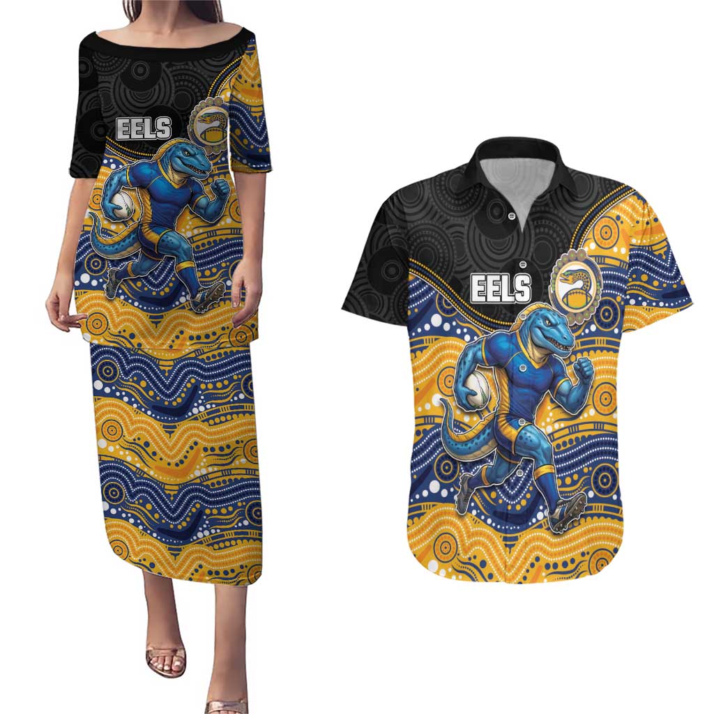 Custom Eels Couples Matching Puletasi and Hawaiian Shirt Eel Mascot With Aboriginal Indigenous