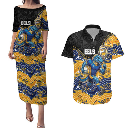 Custom Eels Couples Matching Puletasi and Hawaiian Shirt Eel Mascot With Aboriginal Indigenous