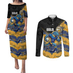 Custom Eels Couples Matching Puletasi and Long Sleeve Button Shirt Eel Mascot With Aboriginal Indigenous