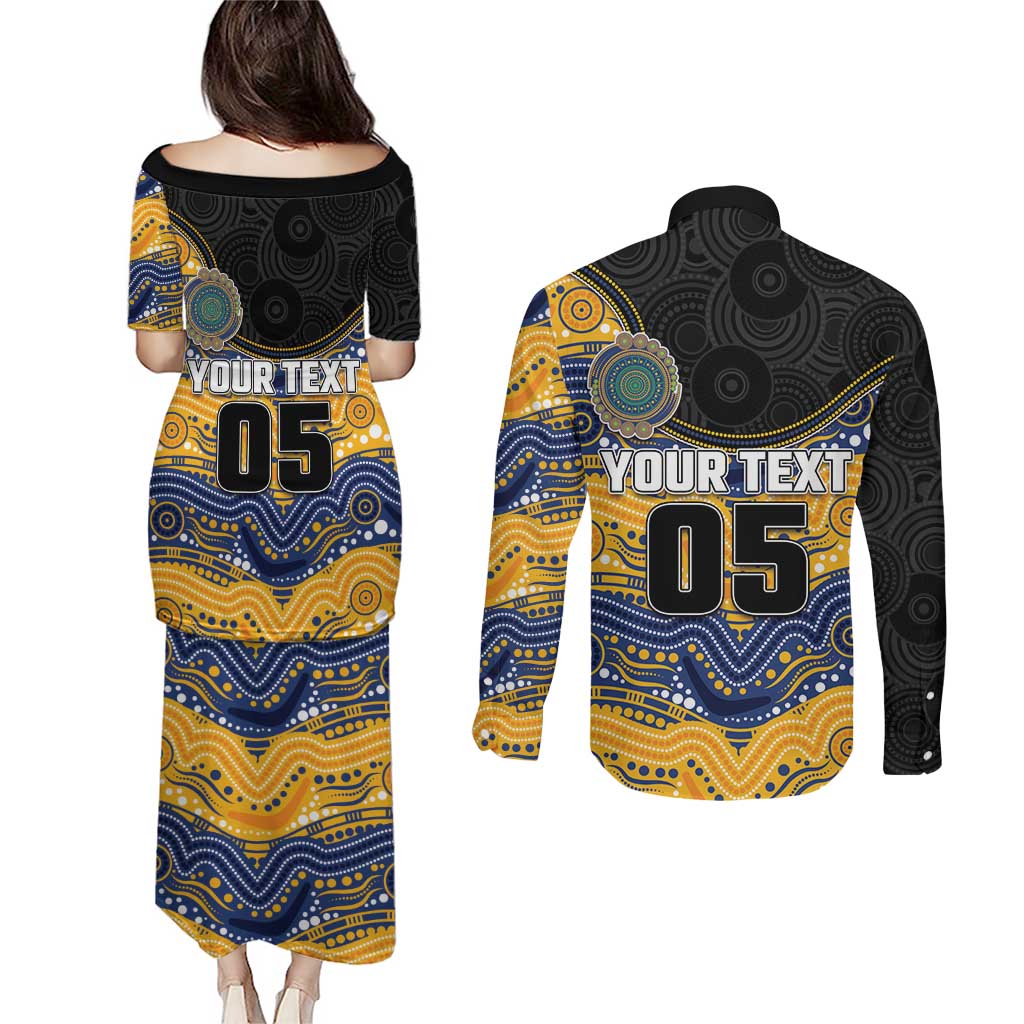 Custom Eels Couples Matching Puletasi and Long Sleeve Button Shirt Eel Mascot With Aboriginal Indigenous