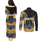 Custom Eels Couples Matching Puletasi and Long Sleeve Button Shirt Eel Mascot With Aboriginal Indigenous