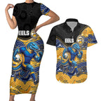 Custom Eels Couples Matching Short Sleeve Bodycon Dress and Hawaiian Shirt Eel Mascot With Aboriginal Indigenous
