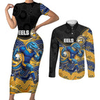 Custom Eels Couples Matching Short Sleeve Bodycon Dress and Long Sleeve Button Shirt Eel Mascot With Aboriginal Indigenous