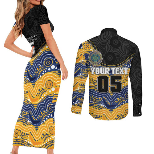 Custom Eels Couples Matching Short Sleeve Bodycon Dress and Long Sleeve Button Shirt Eel Mascot With Aboriginal Indigenous