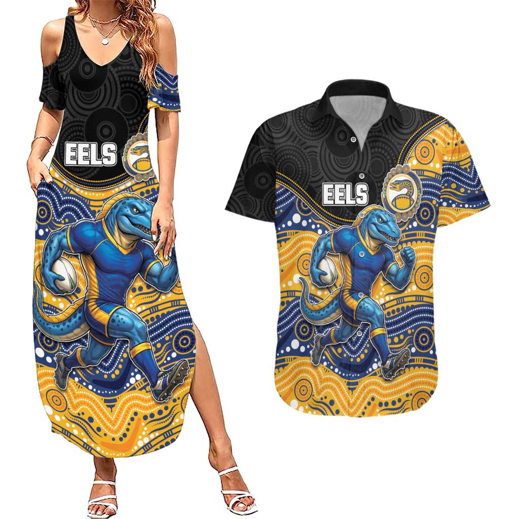 Custom Eels Couples Matching Summer Maxi Dress and Hawaiian Shirt Eel Mascot With Aboriginal Indigenous