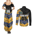 Custom Eels Couples Matching Summer Maxi Dress and Long Sleeve Button Shirt Eel Mascot With Aboriginal Indigenous