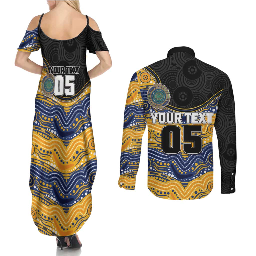 Custom Eels Couples Matching Summer Maxi Dress and Long Sleeve Button Shirt Eel Mascot With Aboriginal Indigenous