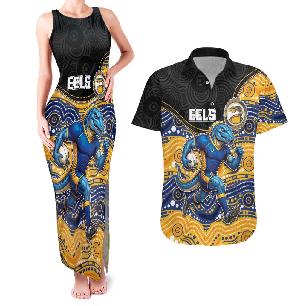 Custom Eels Couples Matching Tank Maxi Dress and Hawaiian Shirt Eel Mascot With Aboriginal Indigenous