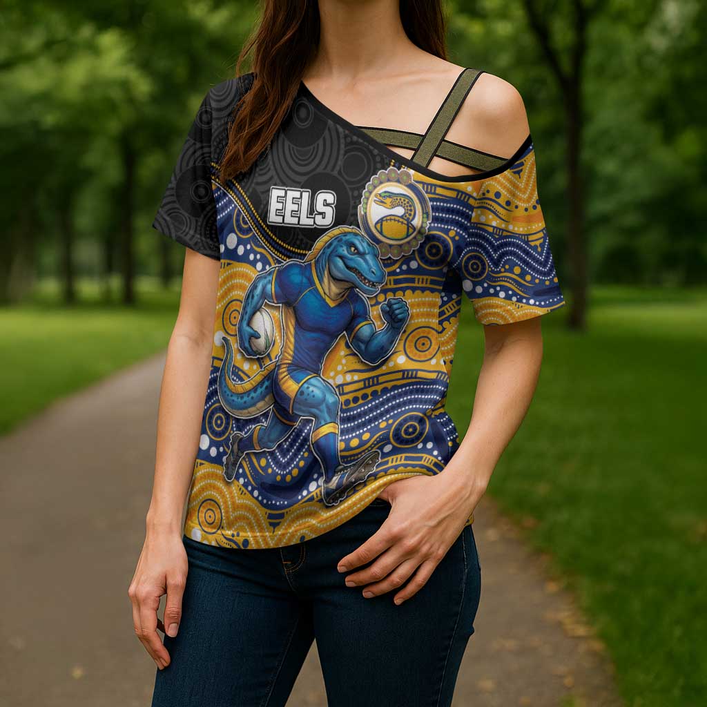 Custom Eels Cross Shoulder Shirt Eel Mascot With Aboriginal Indigenous